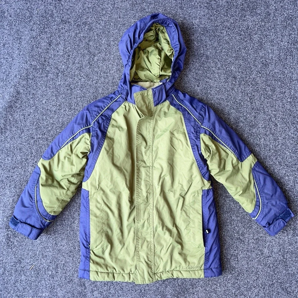 LL Bean Olive Green Blue Thinsulate Hooded Full Zip Coat Little Kids M 5/6